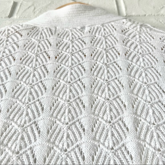 Vintage white open front short sleeve crochet cocoon cardigan sweater S - Picture 5 of 10